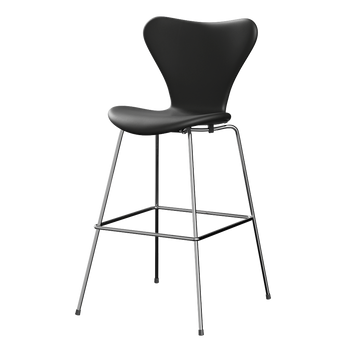 Fritz Hansen 3197 Series 7 Bar Stool Fully Upholstered Essential Leather in Black, Chrome Base — packshot