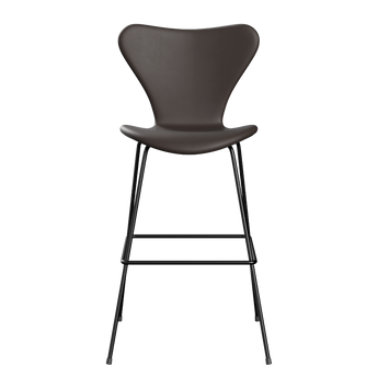 Fritz Hansen 3197 Series 7 Bar Stool Fully Upholstered Essential Leather in Dark Brown, Black Base — packshot