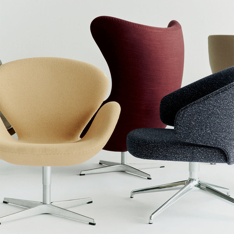 Fritz Hansen Egg Lounge Chair in Sunniva — studio, with Acca Chair and SH220