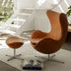 Fritz Hansen 3127 Egg Footstool in Walnut leather — lifestyle, living room with Egg Lounge Chair