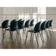 Fritz Hansen N02-10 Recycle Dining Chair Front Upholstered in Dark Blue — lifestyle, rear view of seating rows