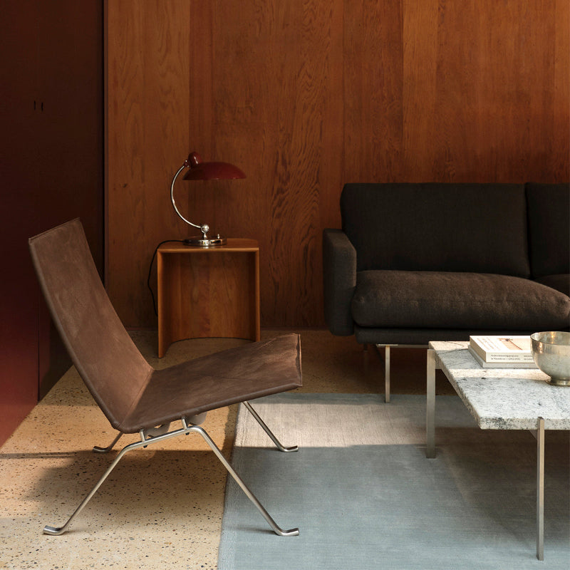 Fritz Hansen PK22 Lounge Chair in Haze Dark Brown — lifestyle, with PK61 and Lissoni Sofa PL113