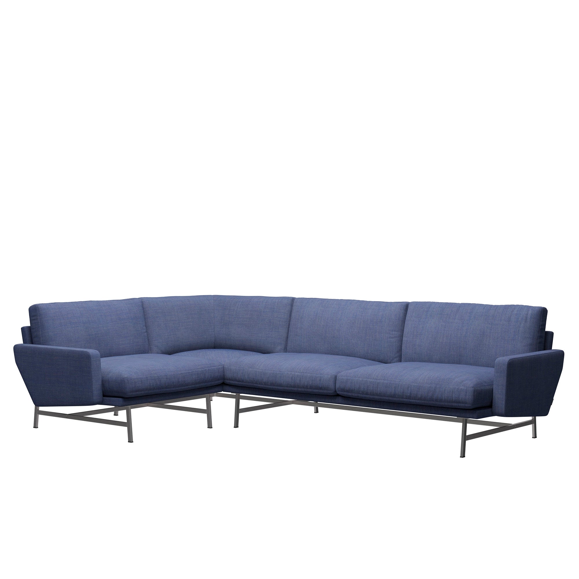 Fritz Hansen PL114 Lissoni 4 Seater Corner Sofa in Washed Blue Canvas 2, left-facing — packshot