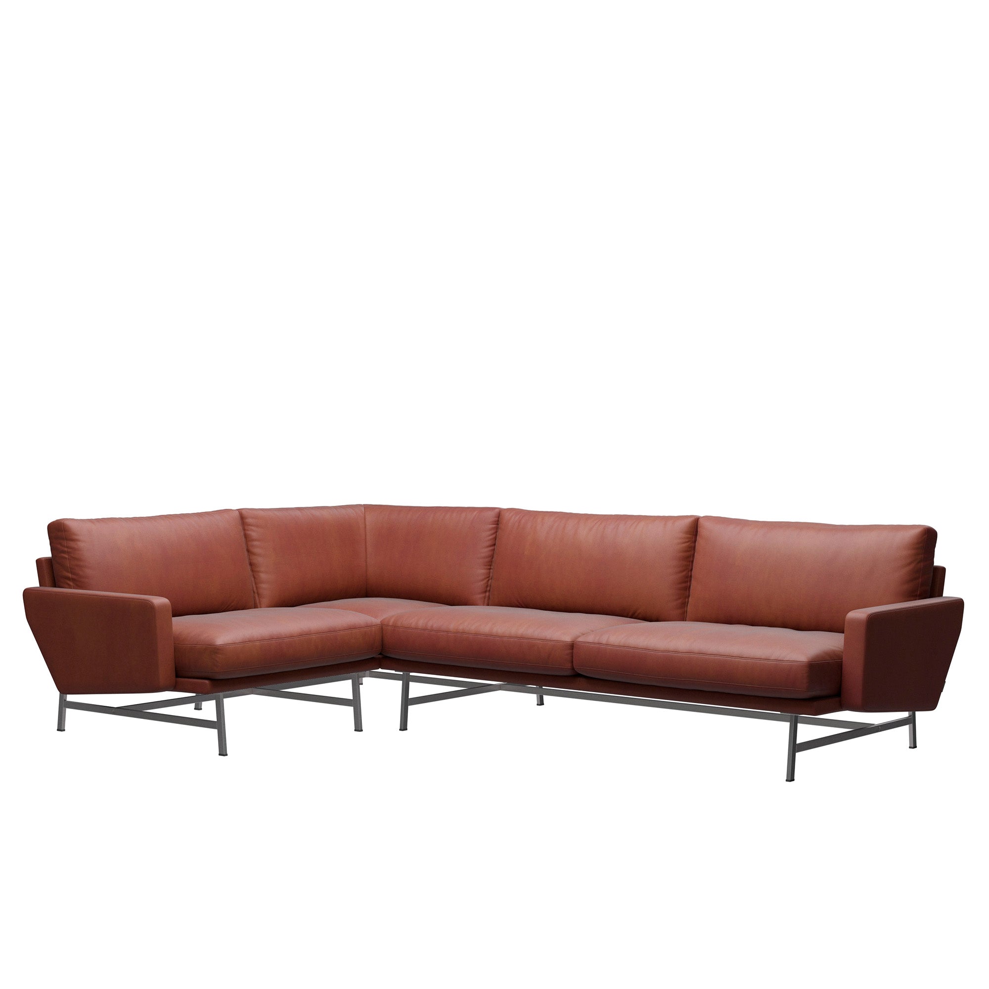 Fritz Hansen PL114 Lissoni 4 Seater Corner Sofa in Chestnut Grace Leather, left-facing — packshot