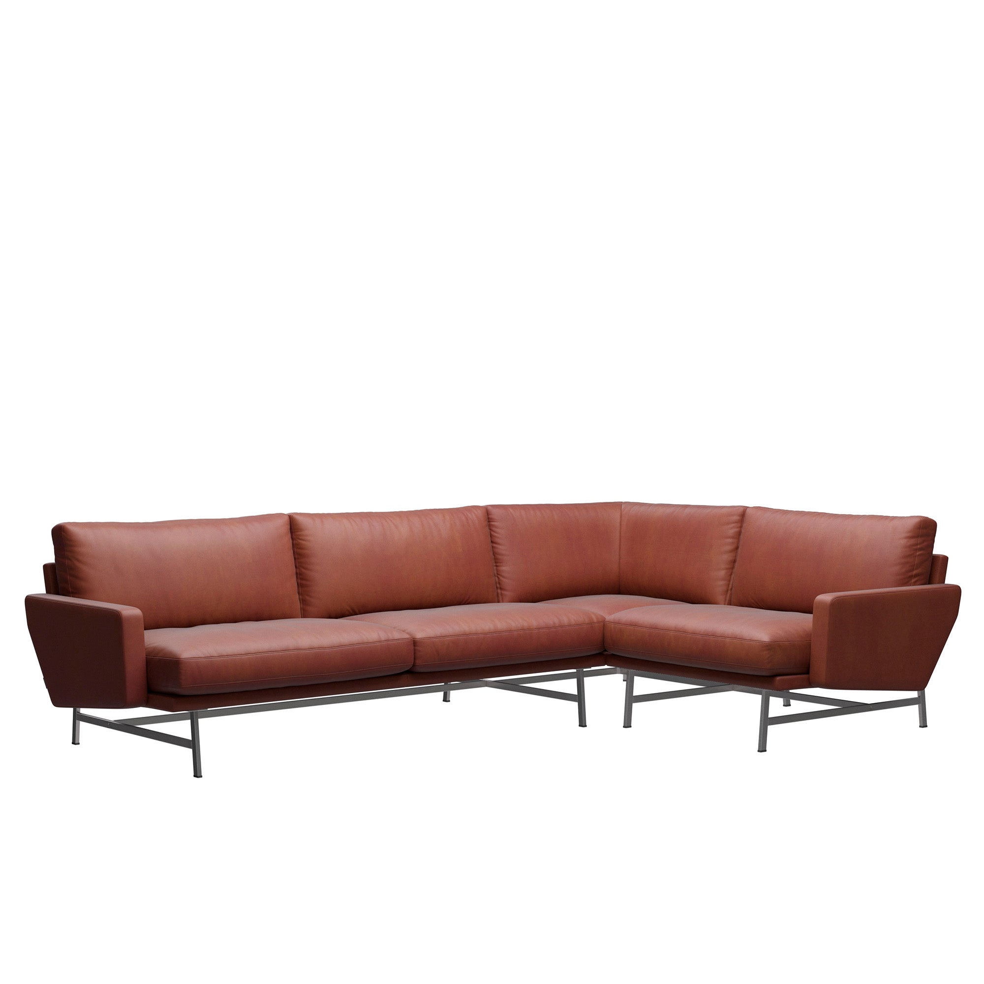 Fritz Hansen PL114 Lissoni 4 Seater Corner Sofa in Chestnut Grace Leather, right-facing — packshot