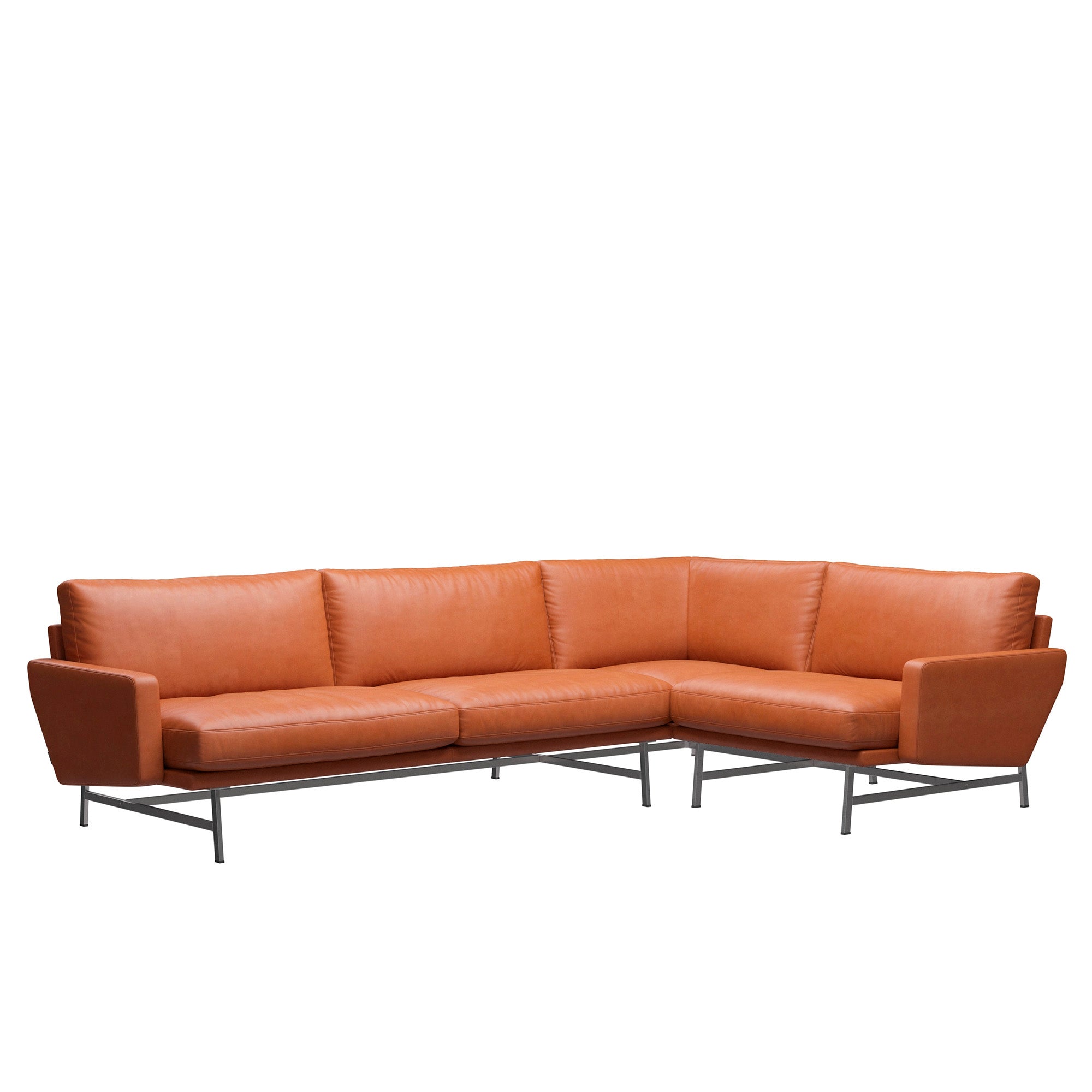 Fritz Hansen PL114 Lissoni 4 Seater Corner Sofa in Walnut Grace Leather, right-facing — packshot