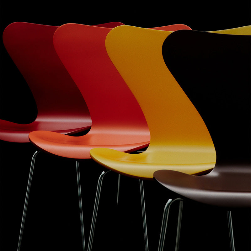 Fritz Hansen 3107 Series 7 Dining Chair Verner Panton group shot on dark background