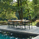 Skagerak Pelagus Outdoor Dining Armchair and Dining Chair with Extendable Dining Table in Hunter Green — lifestyle