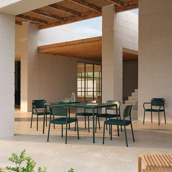 Fritz Hansen Vind Armchair, Chair and Table in Hunter Green — lifestyle setting