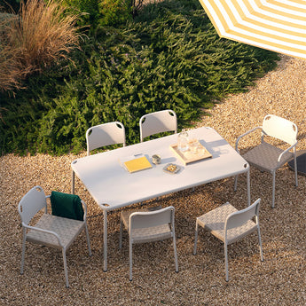 Fritz Hansen Vind Armchair, Chair and Table in Mist Grey — outdoor setting