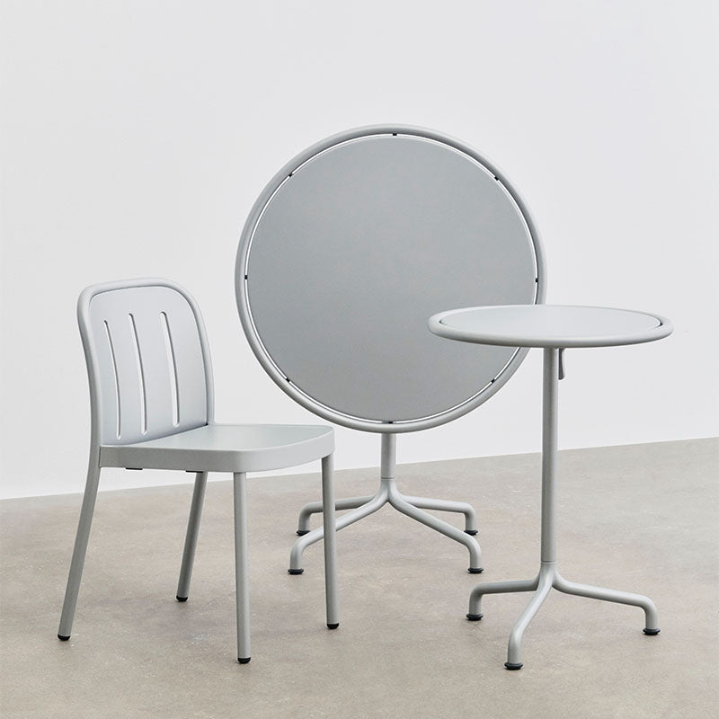 HAY Deville Chair, Armchair and Table 55cm and 80cm in Silver Grey — lifestyle setting
