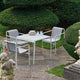 HAY Palissade Outdoor Dining Table Square — studio, with Palissade Cord Dining Armchair in Sky Grey