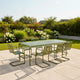HAY Palissade Extra-Large Dining Bundle with Cantilever Armchairs in Olive — 220cm table seats 8, lifestyle garden setting