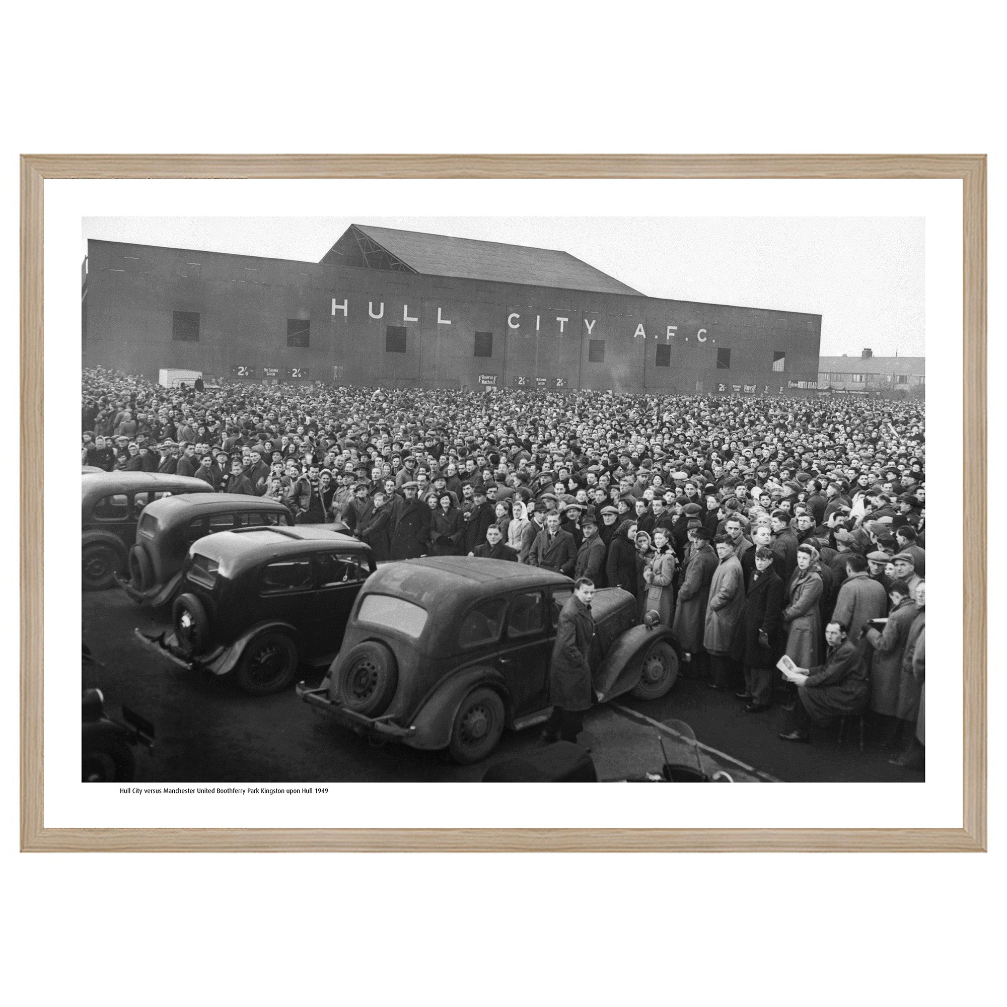 Innes Heritage Hull City v Manchester United Crowds 1949 A2 Framed Art Print in Oak — packshot
