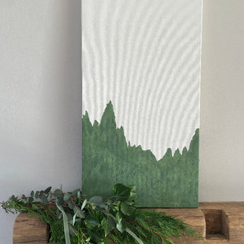 modern painting of pine forest by artist becky innes. acrylic paint on canvas