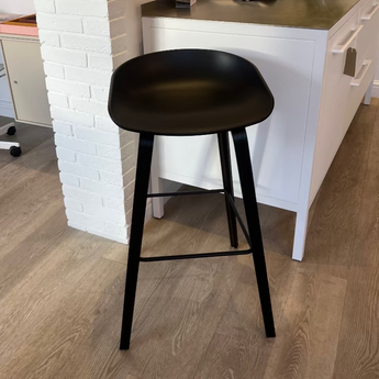 Hay high AAS 32 bar stool by Hee Welling in black. Scandi design modern kitchen stool with low back. ex-display