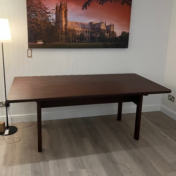 carl hansen bm0698 solid eucalyptus rectangular dining table with art print of beverley minster on display at Innes showroom in hessle, east yorkshire, uk