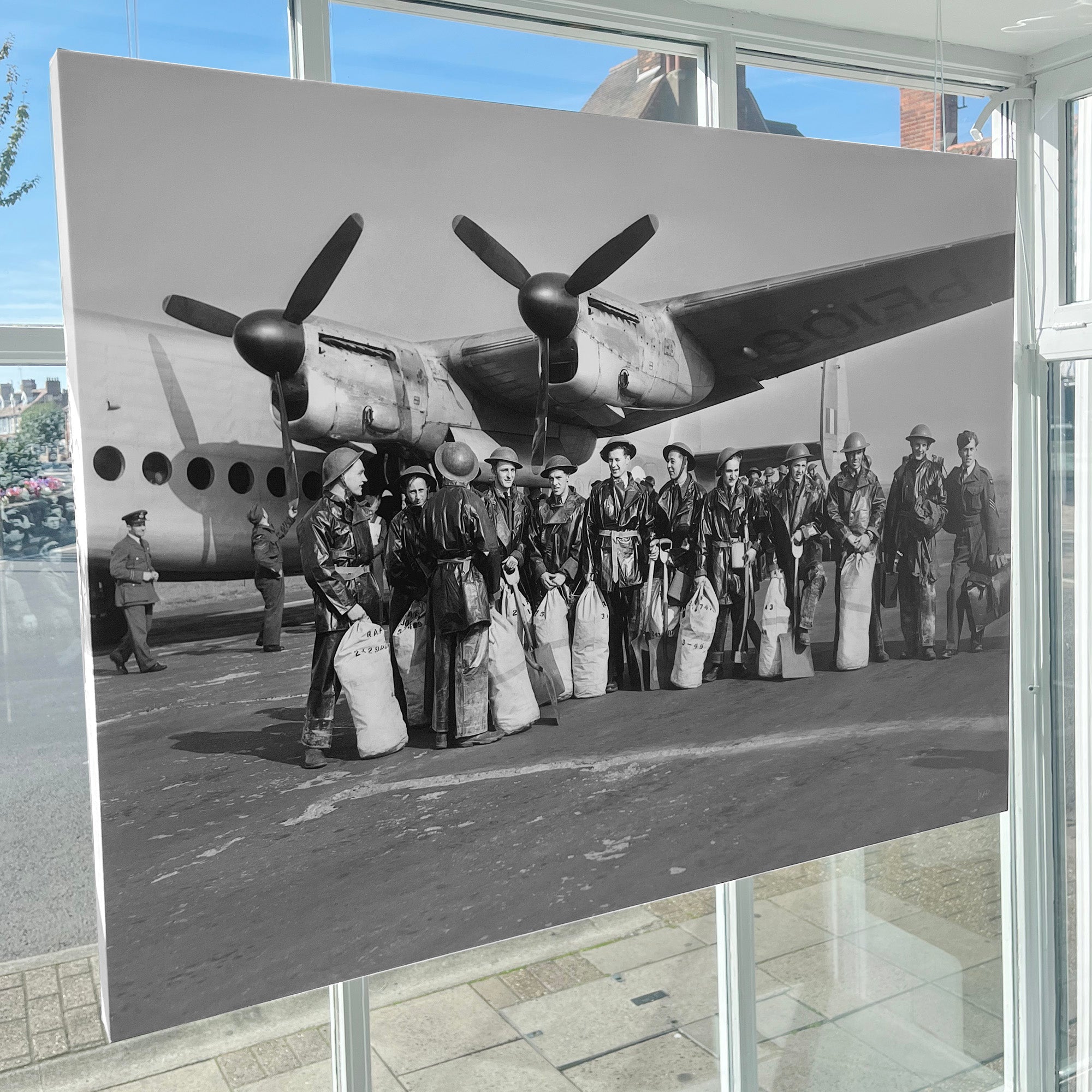Innes Heritage RAF Crewmen & Plane 1949 40x30in Canvas Print — studio, detail