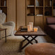 Audo The Tired Man Lounge Chair with Jager Lounge Table and Cairn Pouf – lifestyle