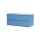 A blue two-drawer dresser with a speckled white sink top and a built-in sink, shown against a plain white background.