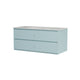 A light blue two-drawer dresser with a speckled white countertop and integrated sink, shown on a plain white background.