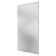 A rectangular wall mirror with a thin, warm brown frame, shown at a slight angle on a plain white background.