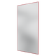 A tall rectangular mirror with a thin dark red frame, shown at a slight angle on a plain white background.