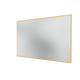 A rectangular wall mirror with a thin gold frame, shown at a slight angle against a solid white background.