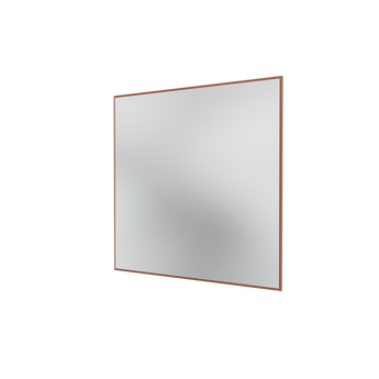 A square wall mirror with a thin brown frame, shown at a slight angle on a plain white background.