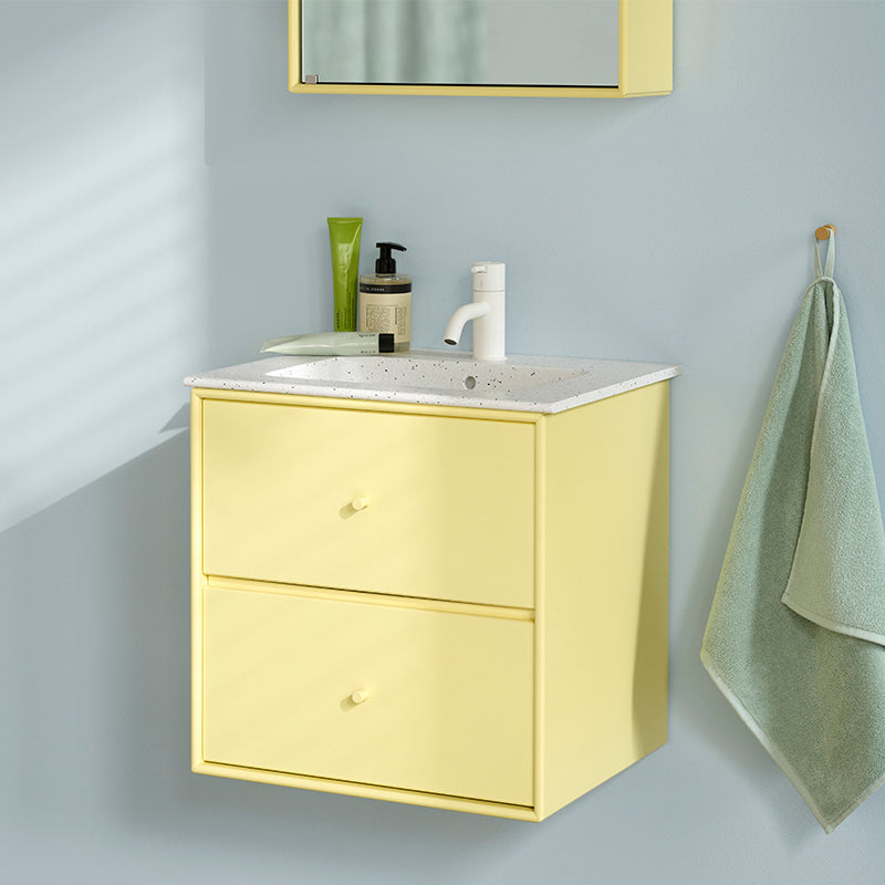 Montana Selection Flow Sink Unit in Camomile — lifestyle, with Reflect Mirror, Wall Hooks, wide