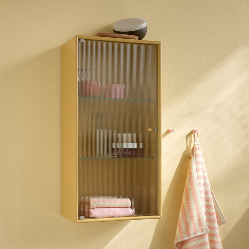 Montana Selection Ripple Cabinet V in Cumin — studio, with Montana Wall Hooks in Ruby