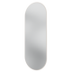 A vertically oriented oval wall mirror with a slim metallic frame, shown against a plain white background.
