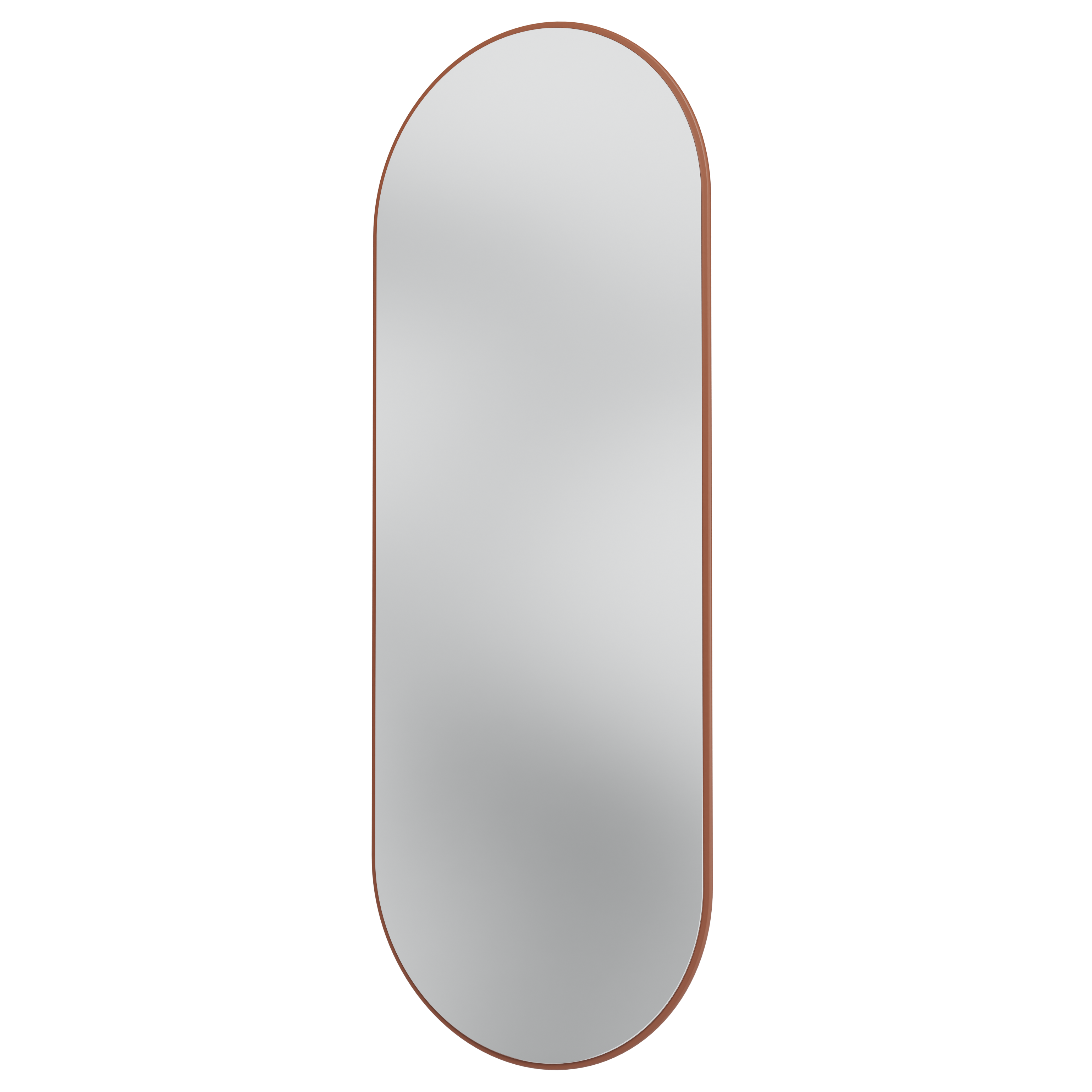 A minimalist vertical oval wall mirror with a thin brown frame, shown against a solid white background.