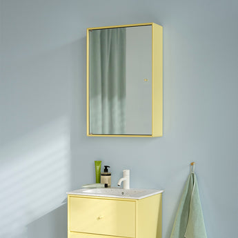 Montana Selection Reflect Cabinet Mirror in Camomile — studio, with Montana Flow Basin in White Large Grains