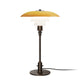 Louis Poulsen PH 3/2 Table Lamp Centenary Edition — lit, aged brass with amber and opal glass shades