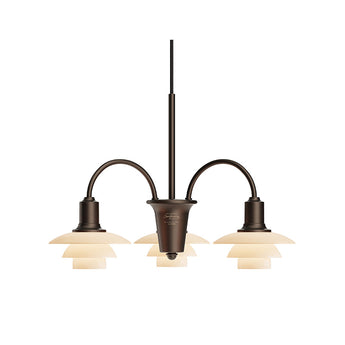 Louis Poulsen PH 1/1 Chandelier Centenary Edition 3-arm in aged brass with terracotta opal glass