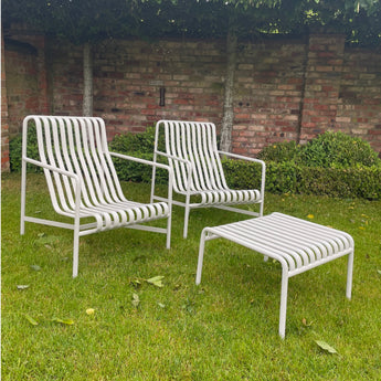 HAY Palissade Lounge Chair High in Sky Grey — on display, showroom