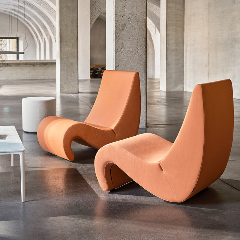 Vitra Amoebe in Volo Light Coral with Visiona Stool in Tonus Ivory and Plate Table