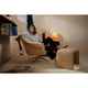  Vitra Bascule Lowback Lounge Chair in Cento Pink and Mustard — lifestyle, with model and Bascule Bench