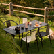Vitra Belleville Chair Plastic in Cream — lifestyle, outdoor garden, with Vitra Belleville Armchair and Belleville Table