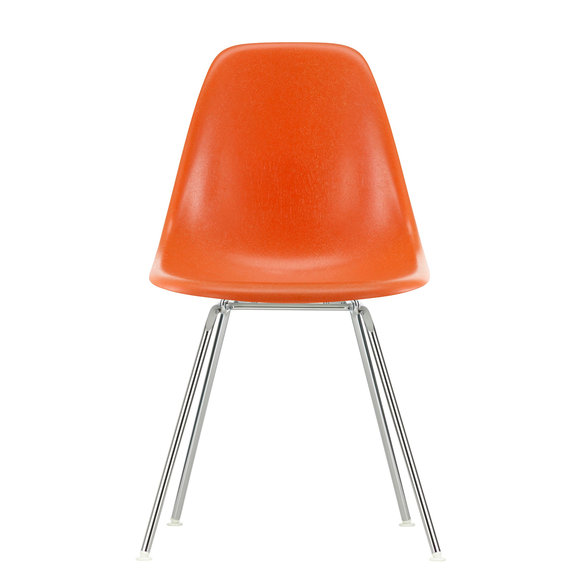 Vitra Eames Fiberglass Side Chair DSX in Red Orange with chrome base — packshot