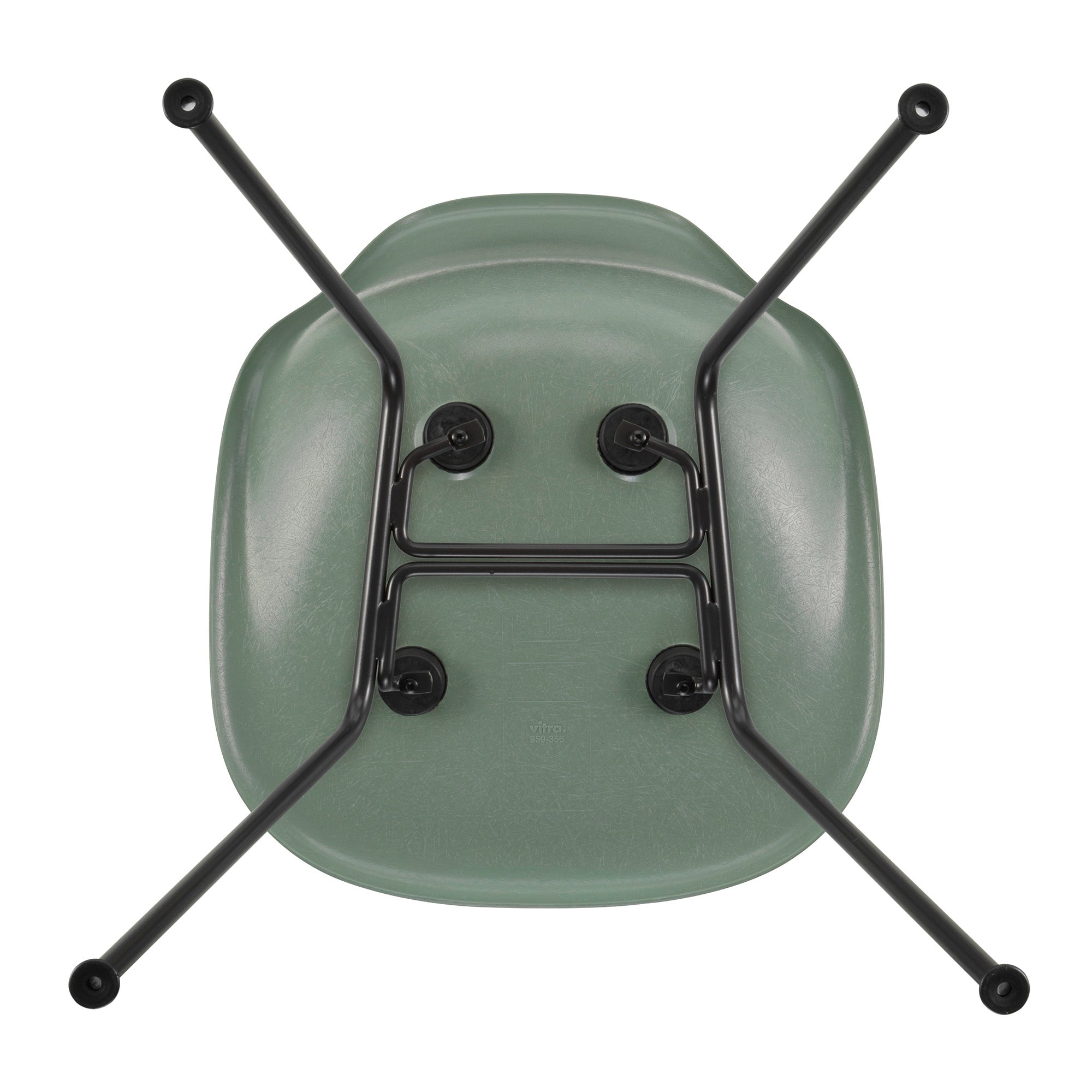 Vitra Eames Fiberglass Side Chair DSX in Sea Foam Green with Basic Dark base — packshot, underside