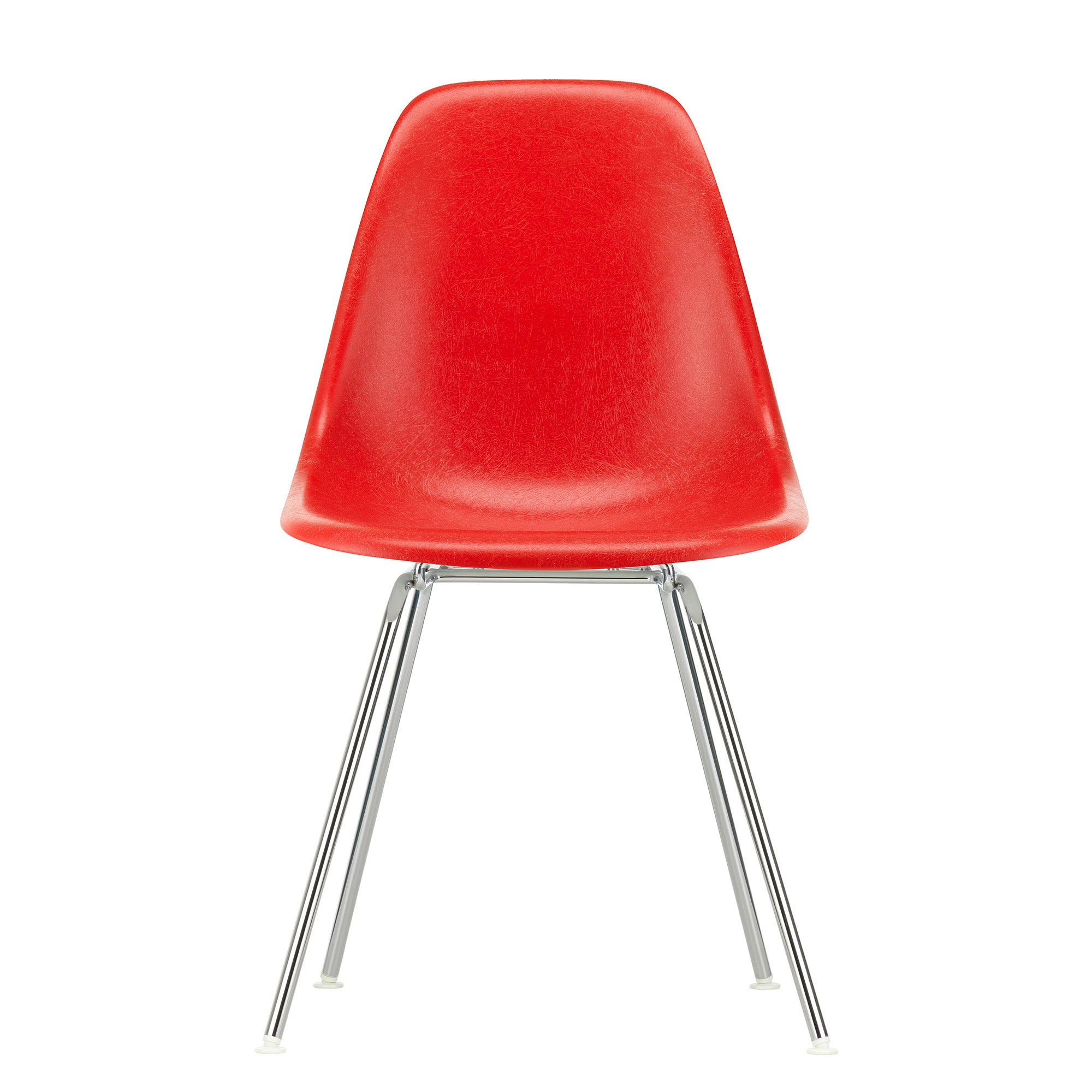 Vitra Eames Fiberglass Side Chair DSX in Classic Red with chrome base — packshot