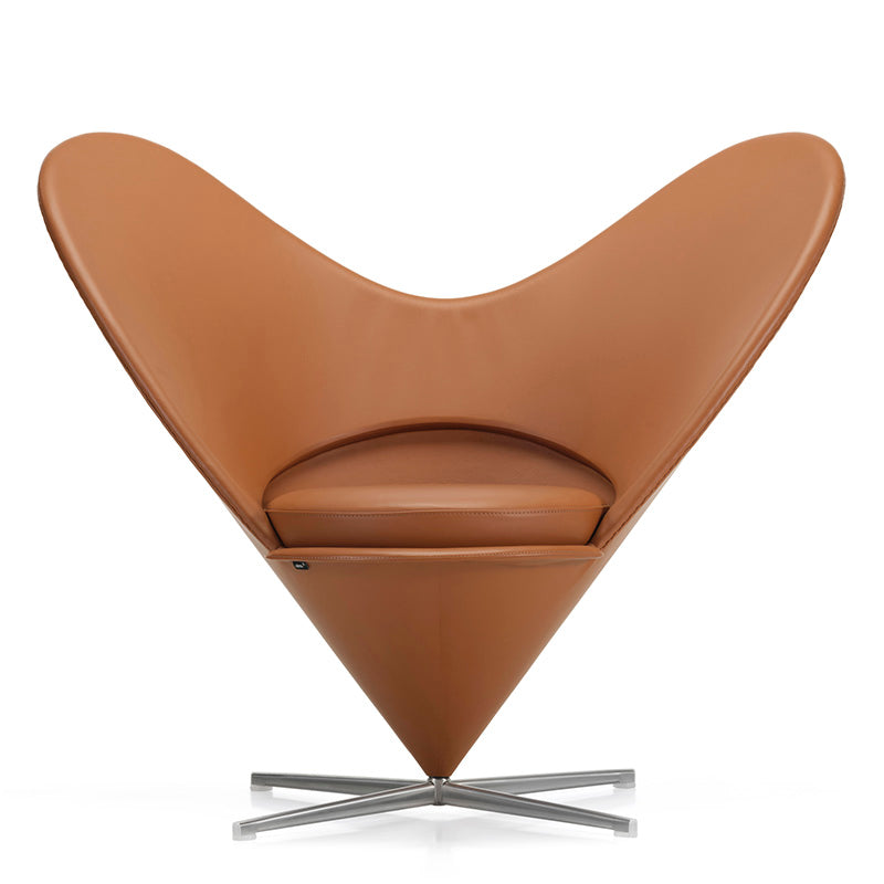 Vitra Heart Cone Chair in Leather Premium Cognac with stainless steel satin base — front view