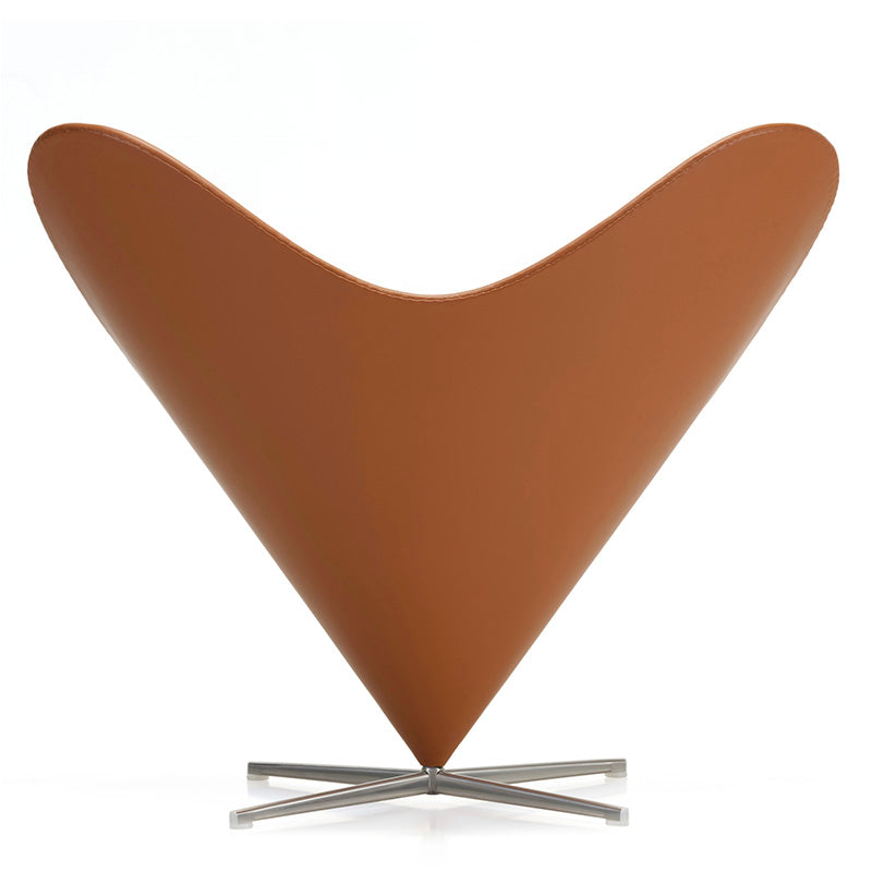 Vitra Heart Cone Chair in Leather Premium Cognac with stainless steel satin base — rear view