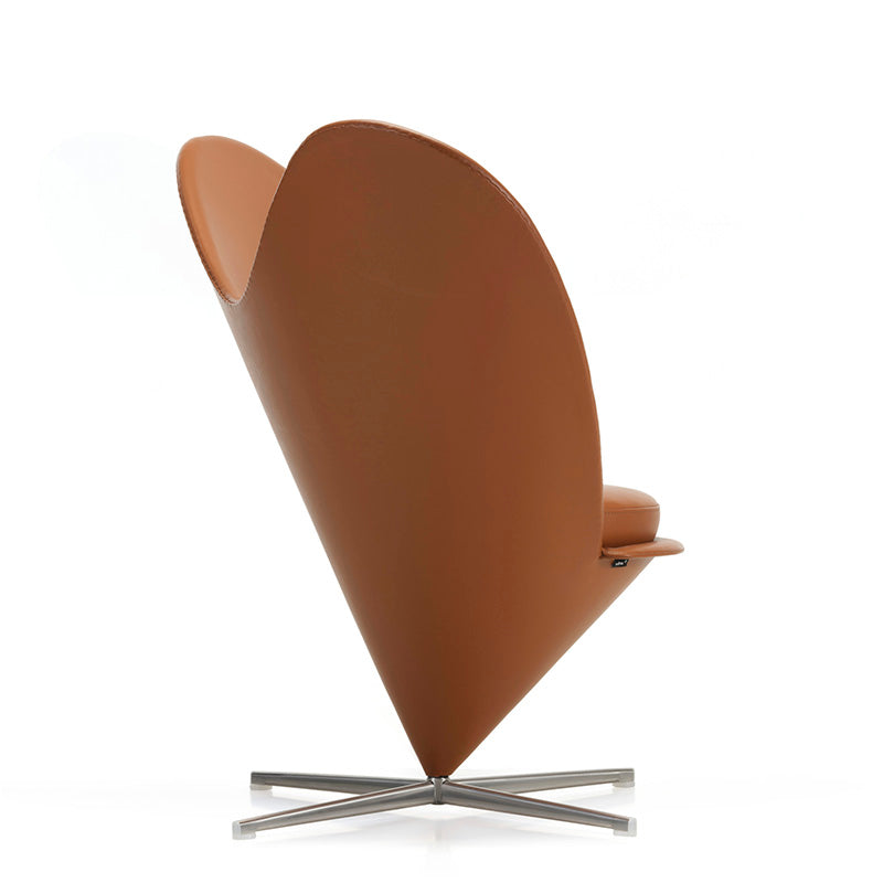 Vitra Heart Cone Chair in Leather Premium Cognac with stainless steel satin base — three-quarter rear view