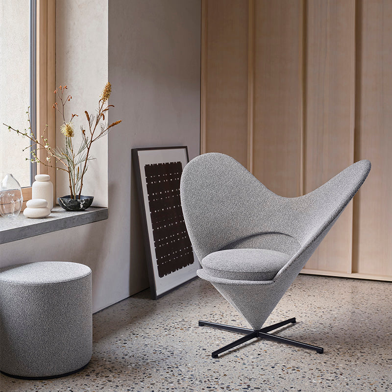 Vitra Heart Cone Chair and Visiona Stool in Cento Salt and Pepper — lifestyle
