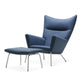Carl Hansen CH445 Wing Chair in Balder 1549 — studio, with CH446 footrest