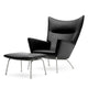 Carl Hansen CH445 Wing Chair in Thor 301 — studio, with CH446 footrest