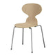 A Fritz Hansen 3101 Ant Dining Chair with a wooden backrest and seat, four metal legs, in a wood finish. packshot on white.